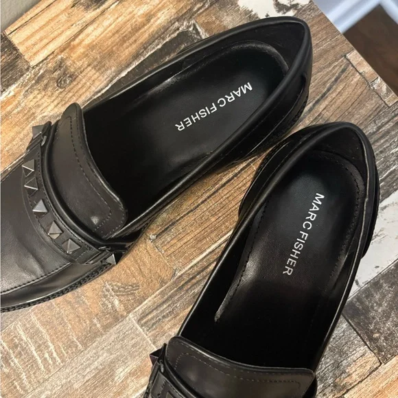 Marc Fisher Black Studded Leather Loafers | Size 7 - Picture 5 of 7